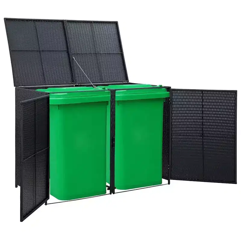 vidaXL Double Wheelie Bin Shed with Lid, Poly Rattan