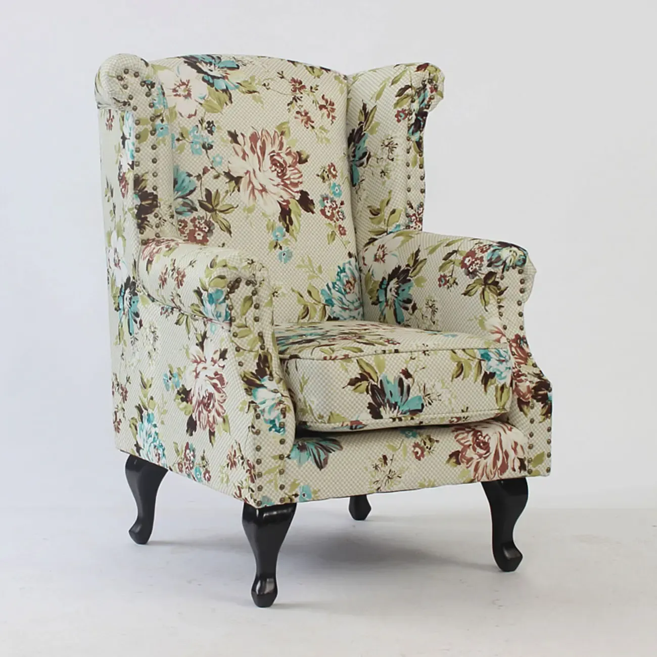 Traditional Leather Wingback Accent Chair with Nailhead Trim