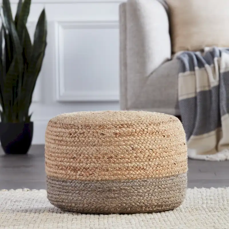 Juniper Home Saba Round Jute Pouf Ottoman/Foot Stool