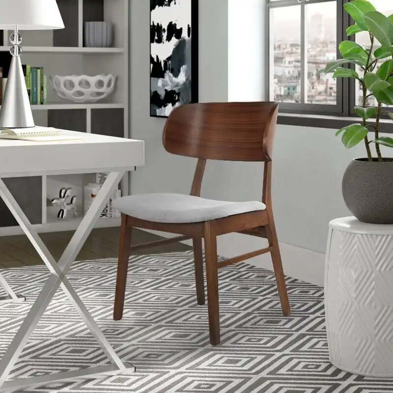 Dining Chairs Set of 2 Solid Rubberwood Fabric Upholstered Curved Back High-Density Foam Brown