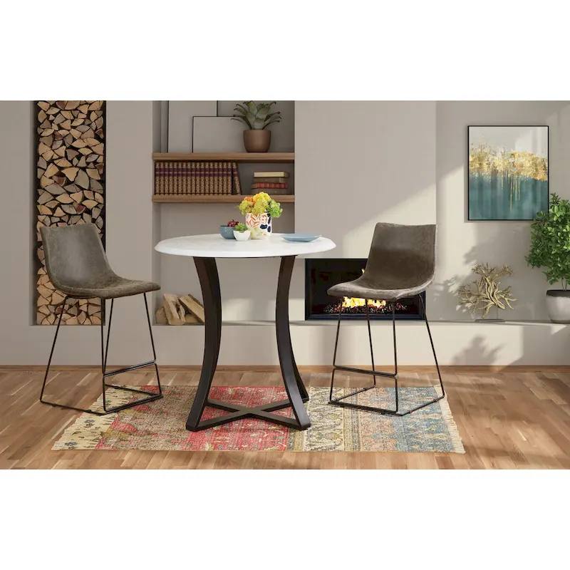 3-Piece 36  Round Top Counter Height Dining Table with 2 Faux Leather Stools