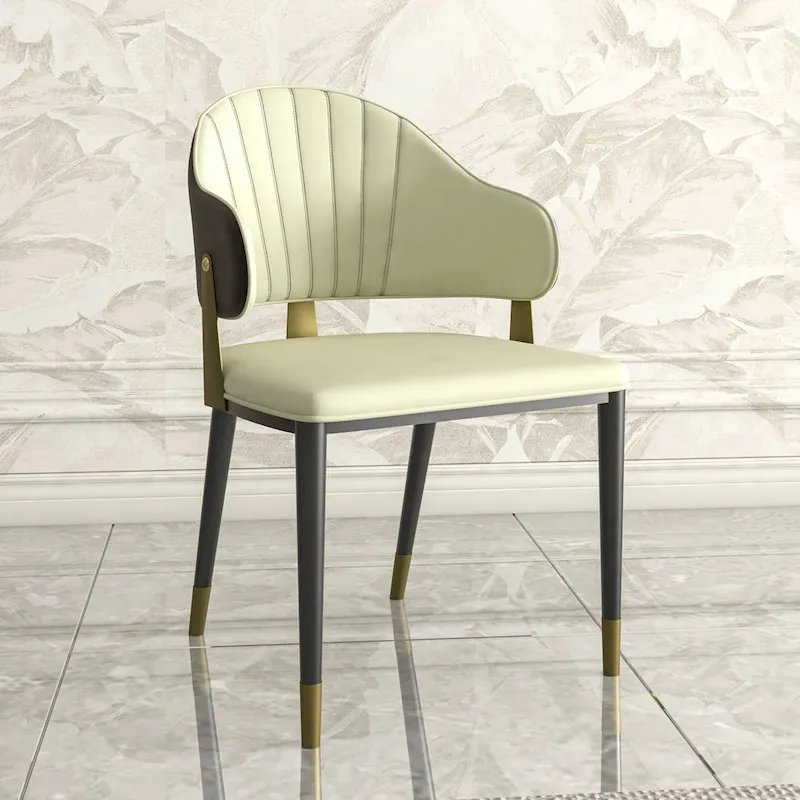 Leather Dining Chair in Iron with Gold Accents Design Modern Ergonomic Side Chair
