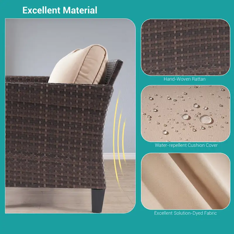 BONOSUKI 3-Piece Patio Sofa Set Brown Rattan with Side Table