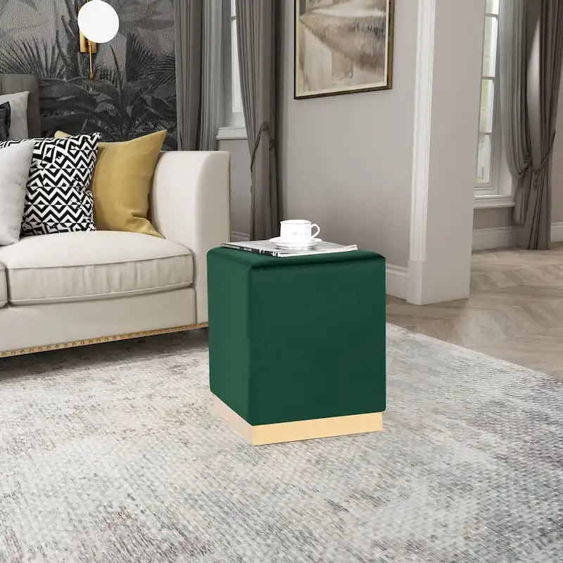 Adeco Ottoman Footrest Vanity Stool Gold Trim Footstool