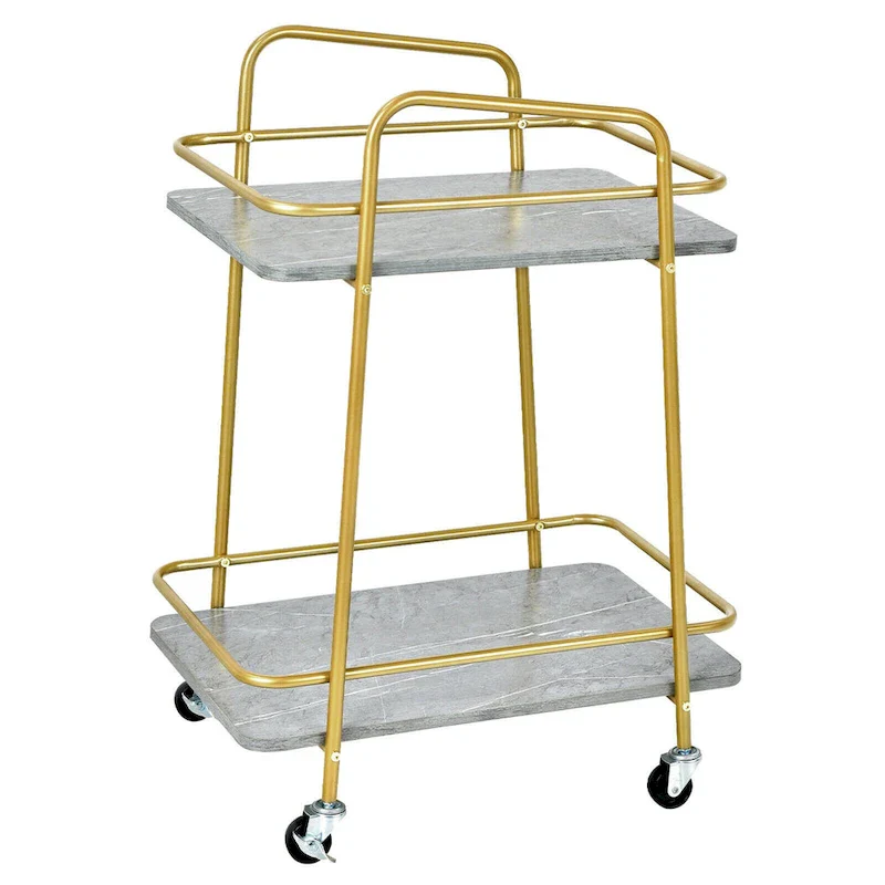 Gymax Gold Serving Cart Utility Trolley on Wheel Rolling Kitchen Rack