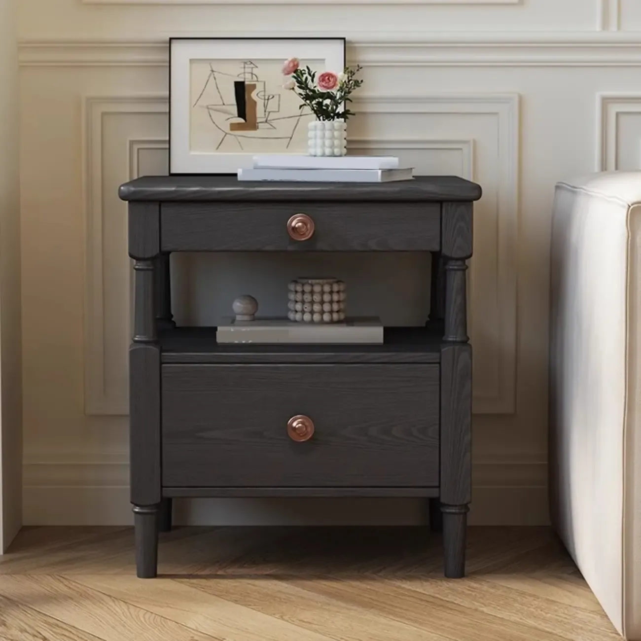 Classic Rectangular 3 Layers Wood Black Nightstand