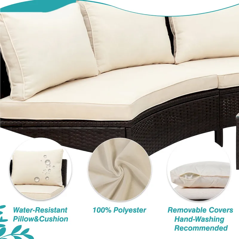5-Pieces All-Weather PE Rattan Wicker Half-Moon Sofa Set
