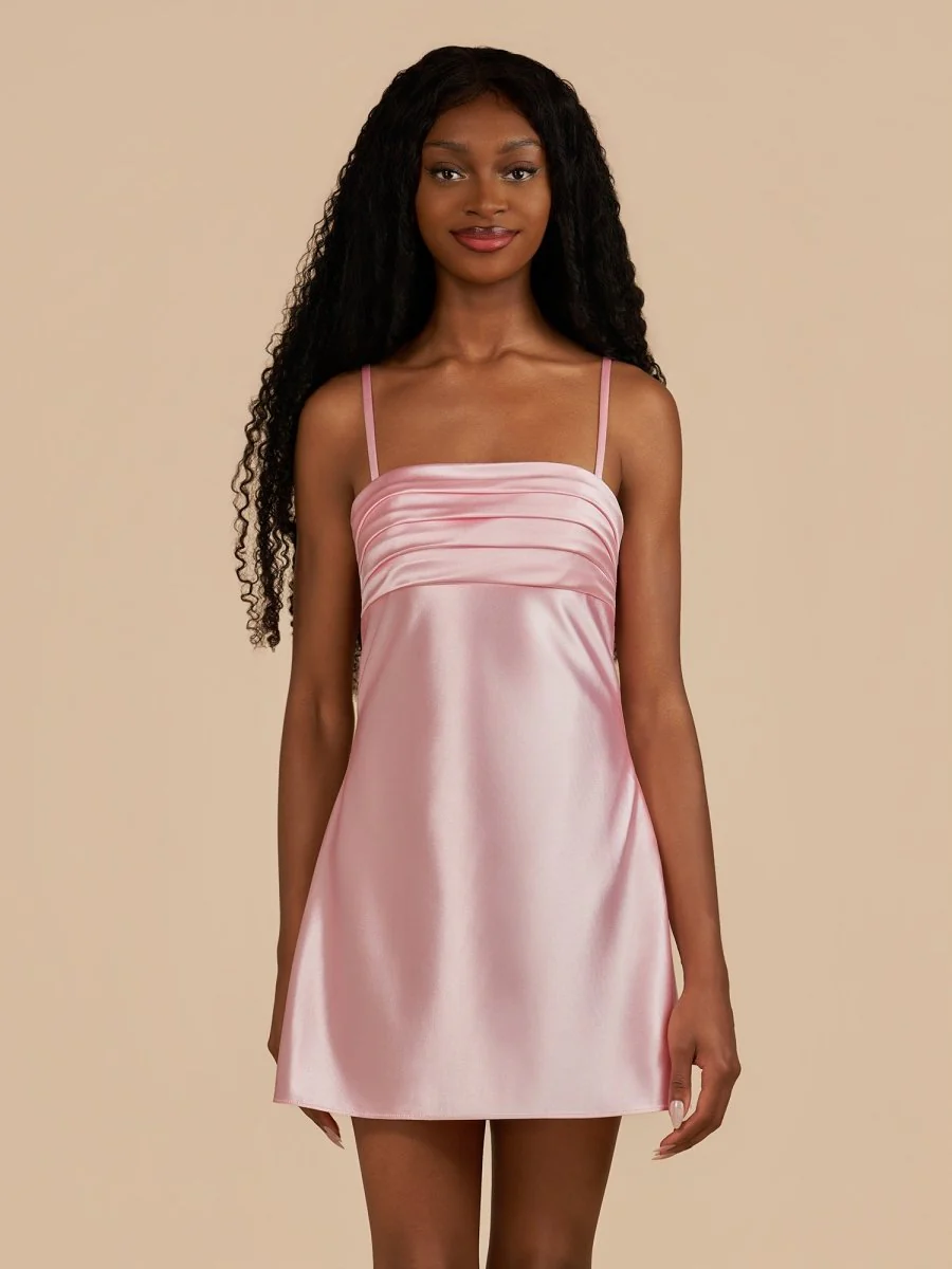 Pink - Sheath Spaghetti Straps Satin Homecoming Dress