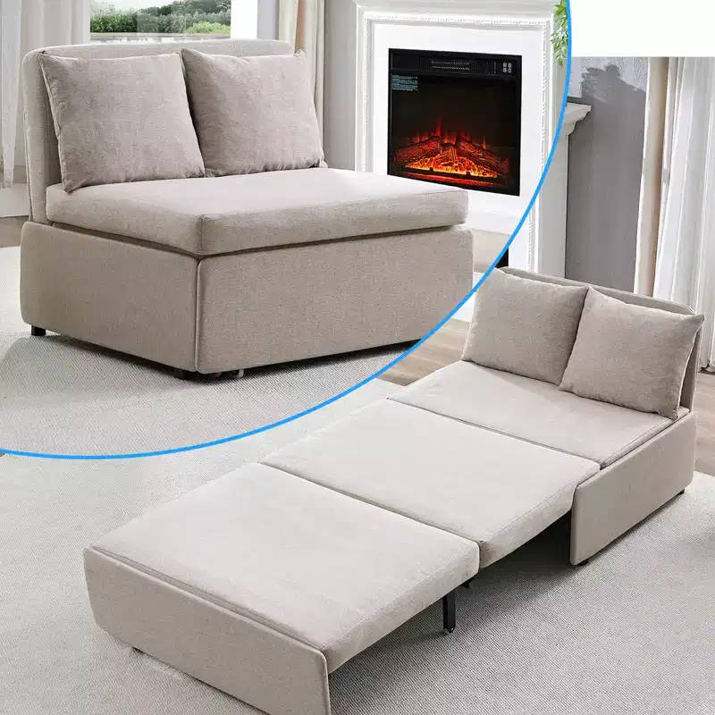 Mjkone Full/Queen Size Sofa Bed, 2 in 1 Convertible Linen Loveseat Sleeper Sofa Couch with Cushions