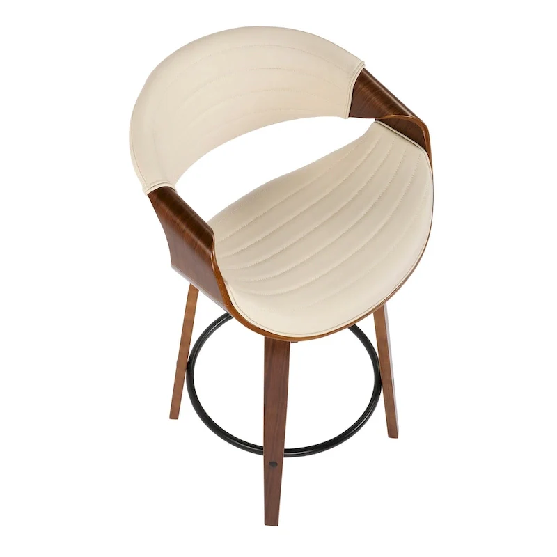 Faux Leather Counter Stool with Bent Wood Legs & Round Footrest (Set of 2)
