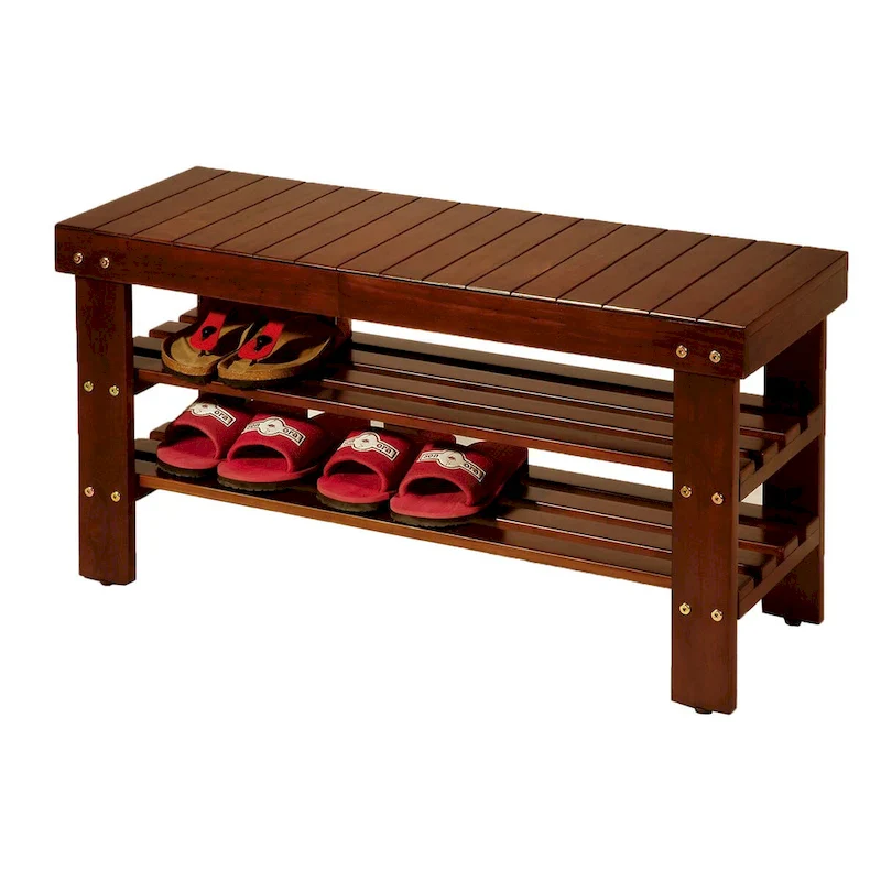 Quality Solid Wood Shoe Bench, Cherry Finish