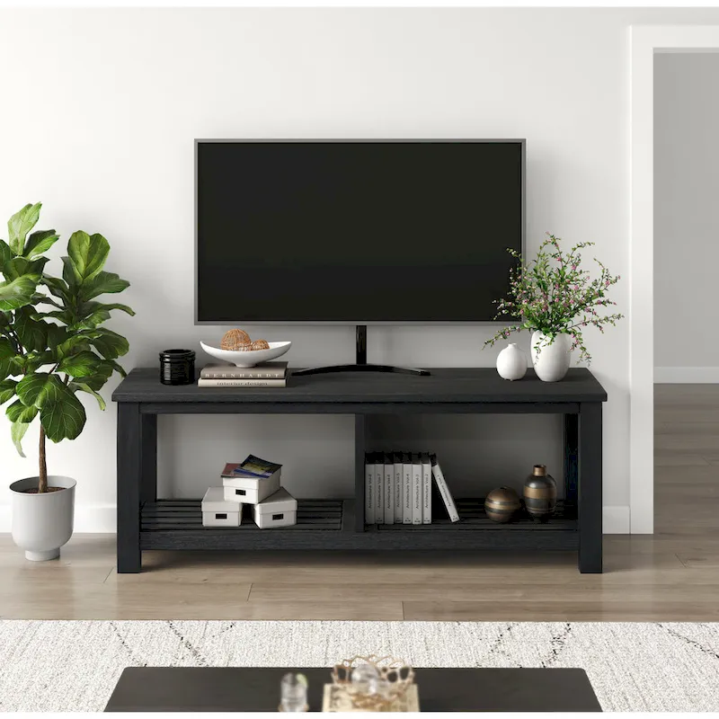Brown / Drifted Sand / Alto Black Solid Acacia Wood TV Bench, Single