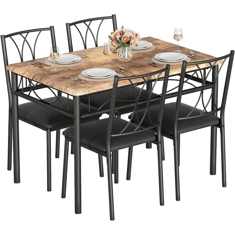 Grey / Black / Brown Rectangular Dining Table Set, 4-Person