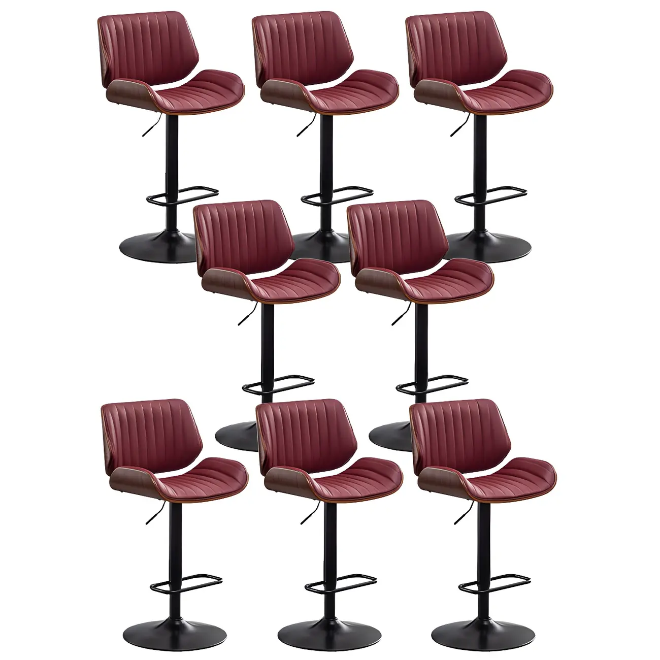 Elegant Wood Leather Red Swivel Adjustable Bar Stool