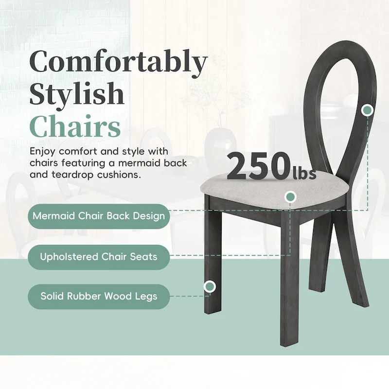 Modern 7-Piece Dining Table Set with 6 Upholstered Chairs