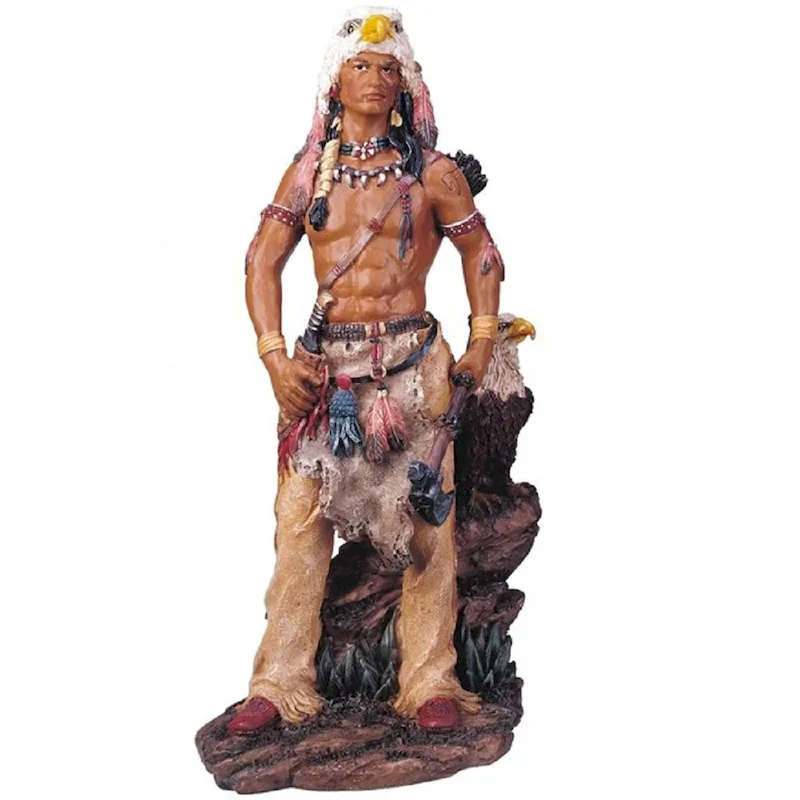Q-Max 11 H Indian Warrior with Eagle Statue Native American Decoration Figurine