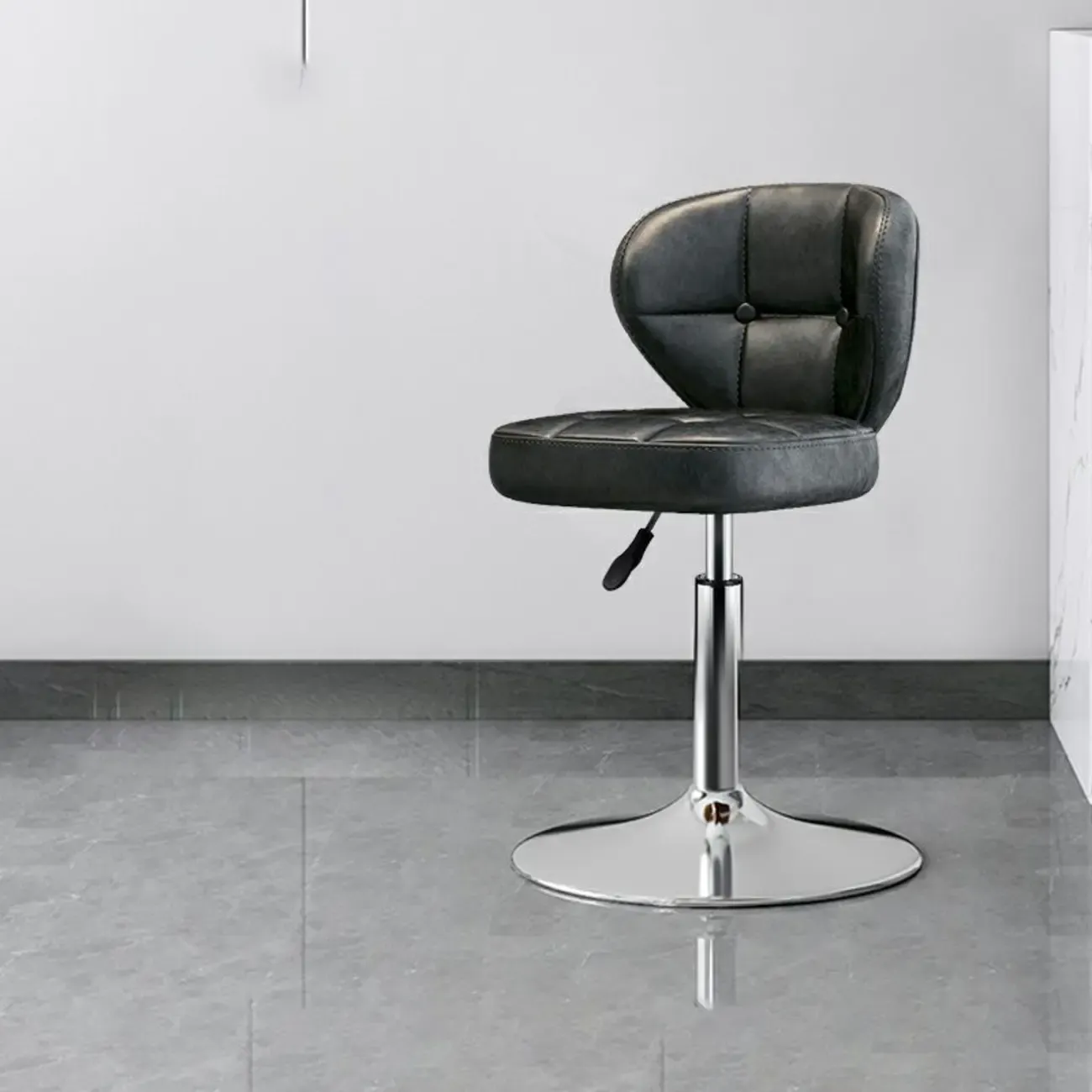 Modern Square Tufted Faux Leather Adjustable Swivel Bar Stools