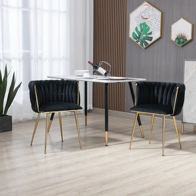 Navy / Emerald / Black / Mustard / Rose Red / Pink / Grey / Ivory Velvet Dining Arm Chair, Set of 2, Gold Metal Frame