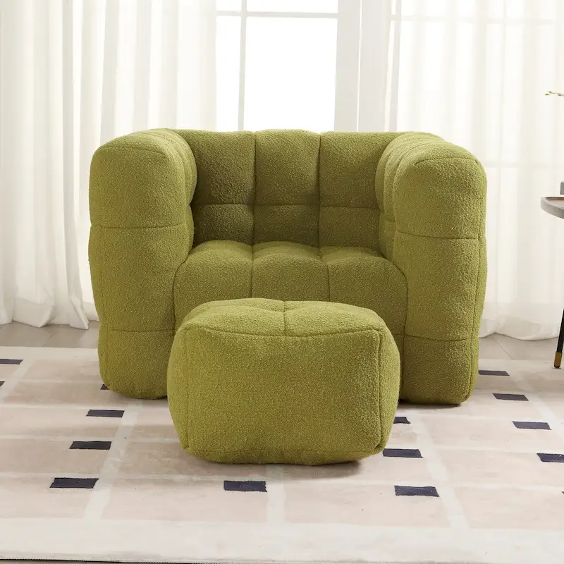 HOMEFUN Boucle Upholstered Tufted Modern Single Side Sofa Chair with Ottoman