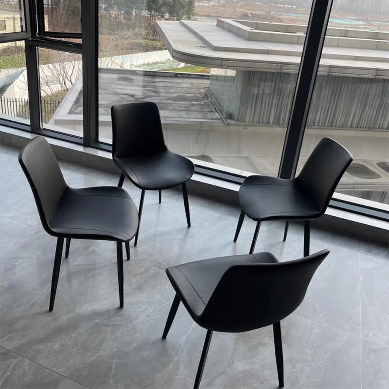 Simple Low Back Faux Leather Dining Chair with Alloy Legs