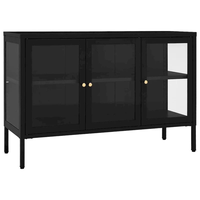 Black Steel & Tempered Glass Sideboard with Adjustable Shelf – 41.3x13.8x27.6