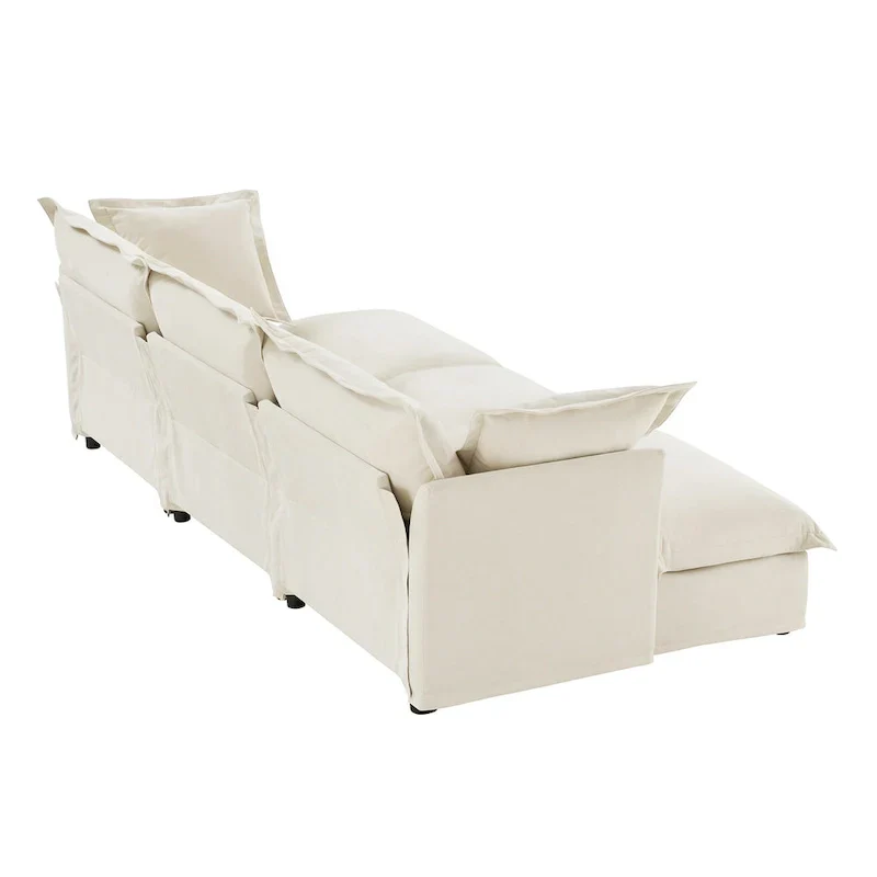 120 Chenille 3-Seater Sofa Set with 3 Ottomans, Sleeper Function & Removable Slipcovers