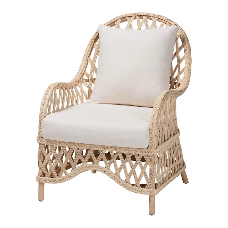 Florence Bohemian Ivory Braided Rattan Arm Chair