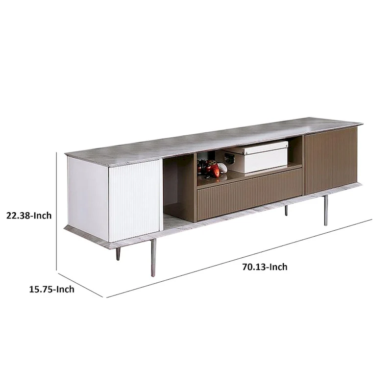 70-Inch TV Entertainment Console with Drawer and Shelves - Champagne, White, Gray