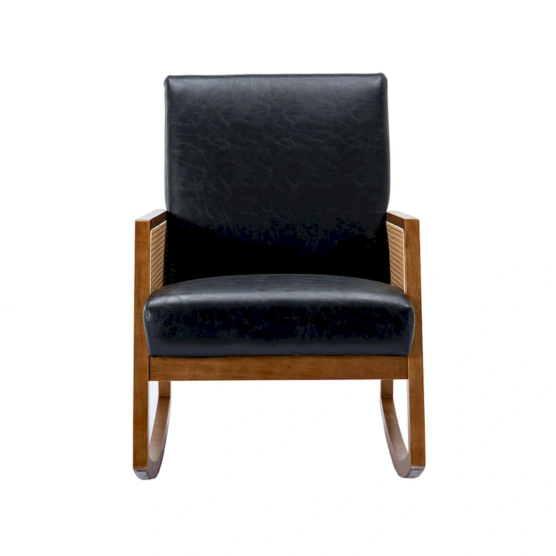 SEYNAR Modern PU Leather Rocking Chair with Rattan Arms