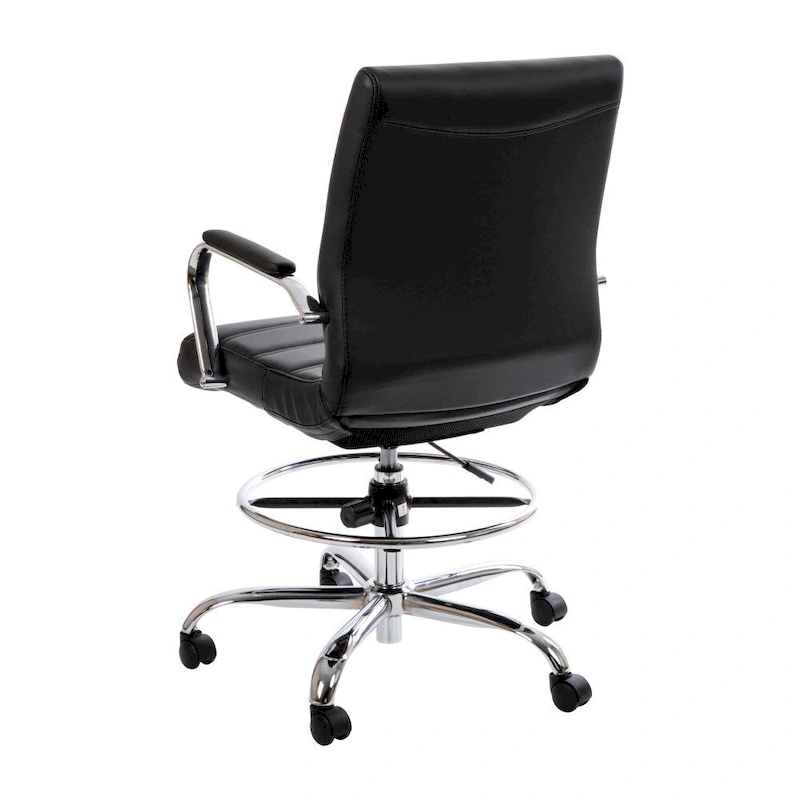 Mid-Back LeatherSoft Drafting Chair with Adjustable Foot Ring and Chrome Base