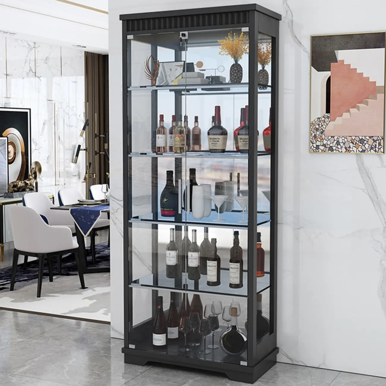 Modern Natural Wood Wine Rack with Glass Shelf