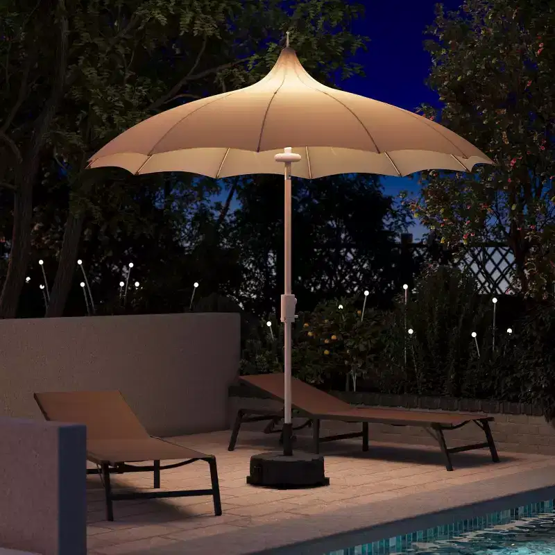LAUSAINT HOME 9ft Pagoda Patio Umbrella with LED Lights and Base