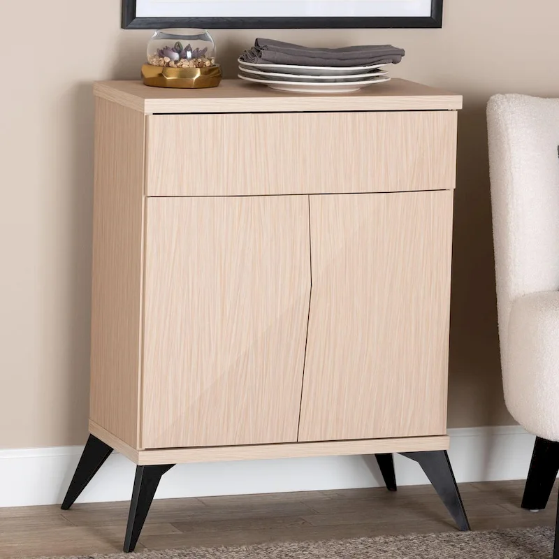 Light Brown & Black Two-Tone 2-Door Sideboard Buffet with Drawer & Angled Legs – Mid-Century Style