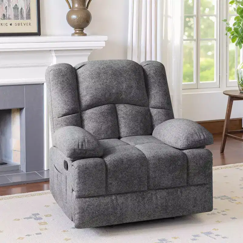 MAYEERTY Limestone Oversized Rocking Recliner Sofa for Adults, Chenille, Perfect for Living Room