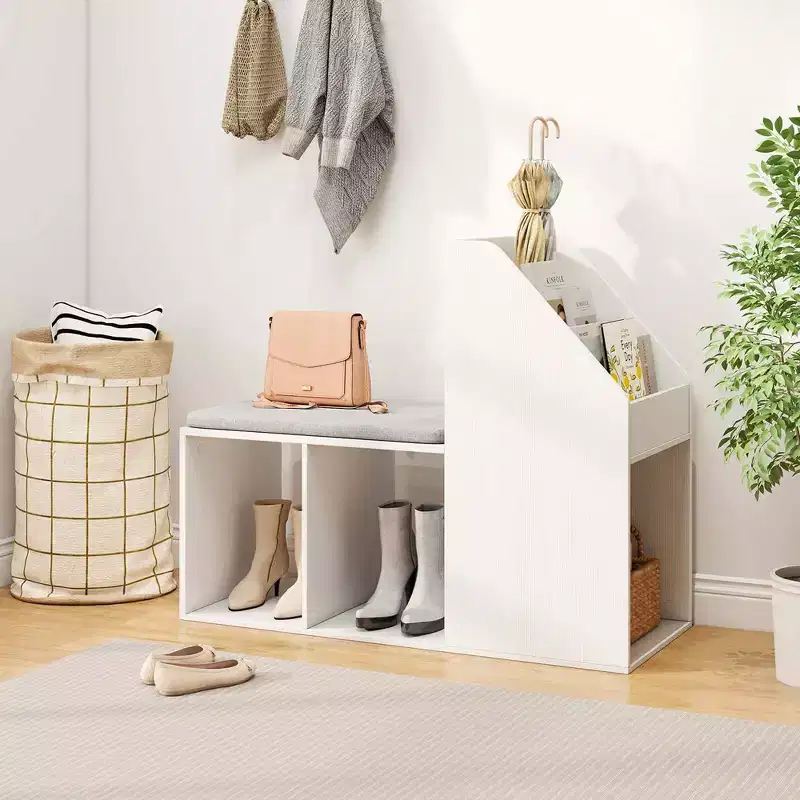 Costway Shoe Storage Bench with Removable Seat Cushion 3 Side Storage Compartments