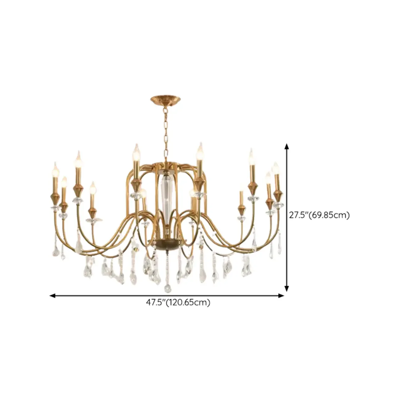 Metallic Alloy Hanging Gold Adjustable Crystal Chandelier