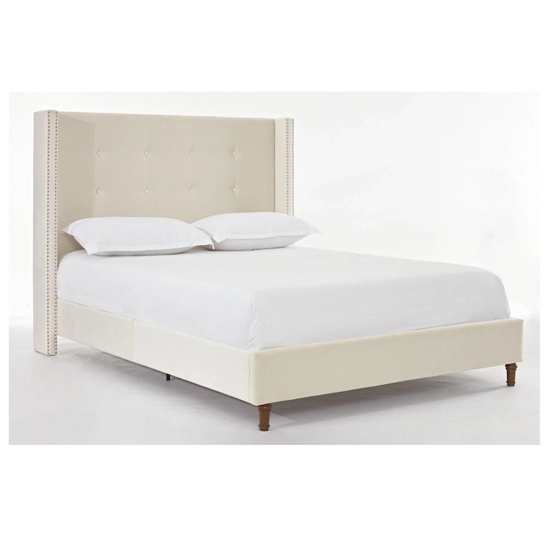 Upholstered Queen Bed with Nailhead Trim Wingback Headboard