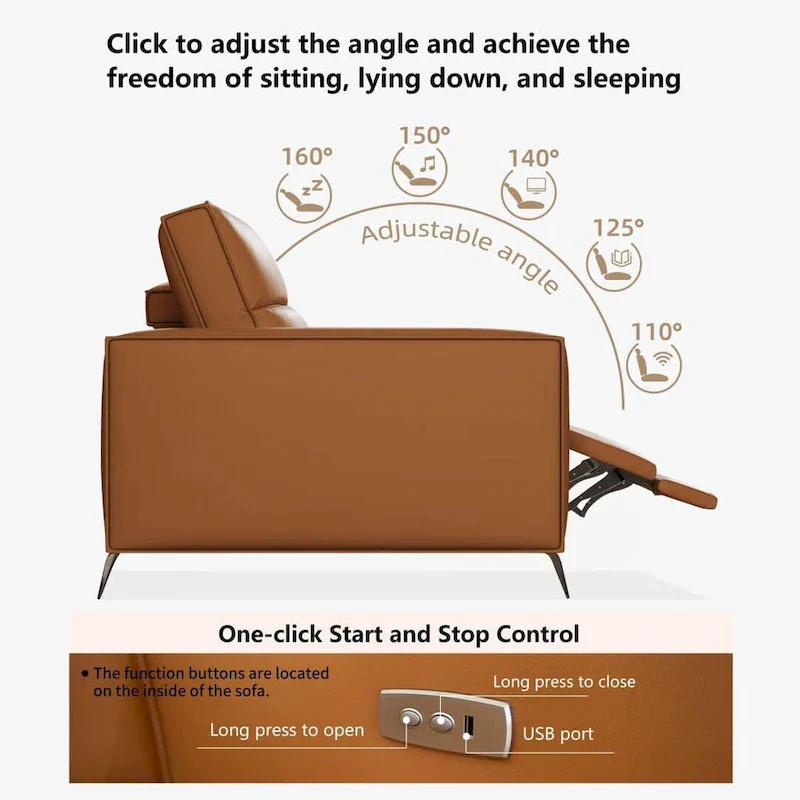 76.77  Modern Leather Recliner Sofa, Power Reclining, Adjustable, Ergonomic Design, Living Room Furniture