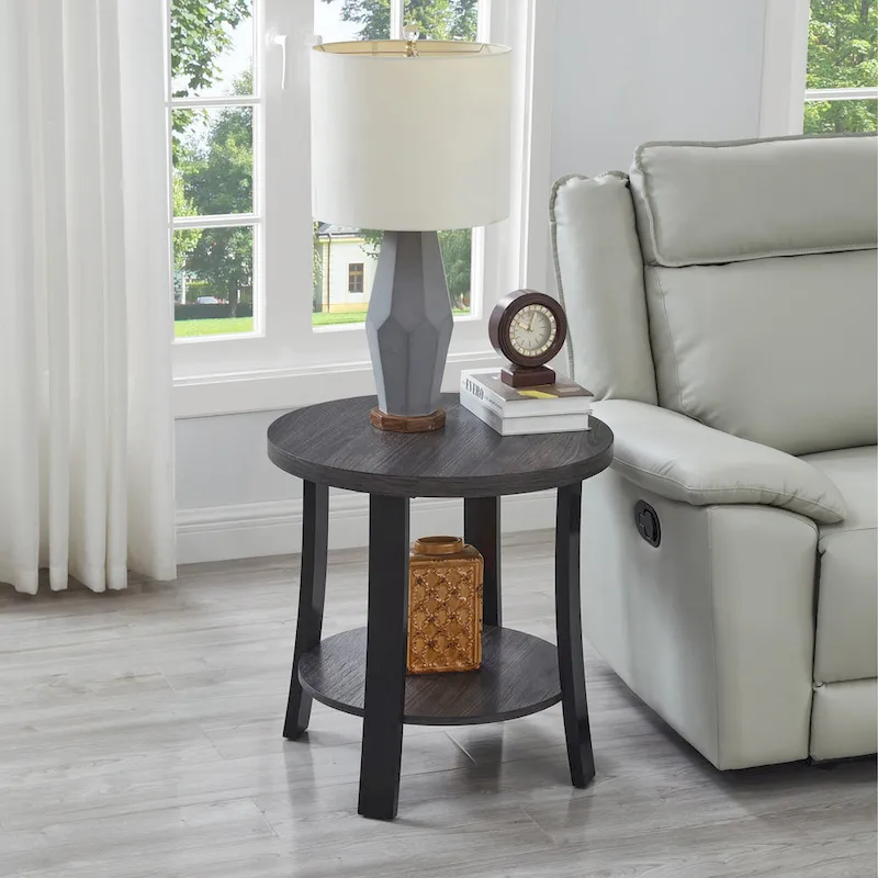 Contemporary Round Wood Shelf End Table - 23