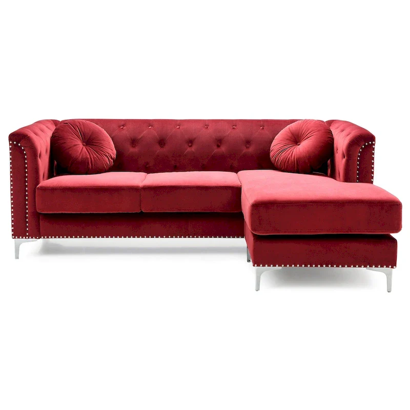 83 in. Tufted Velvet Sectional with 2-Throw Pillow - 83 L x 58 W x 31 H