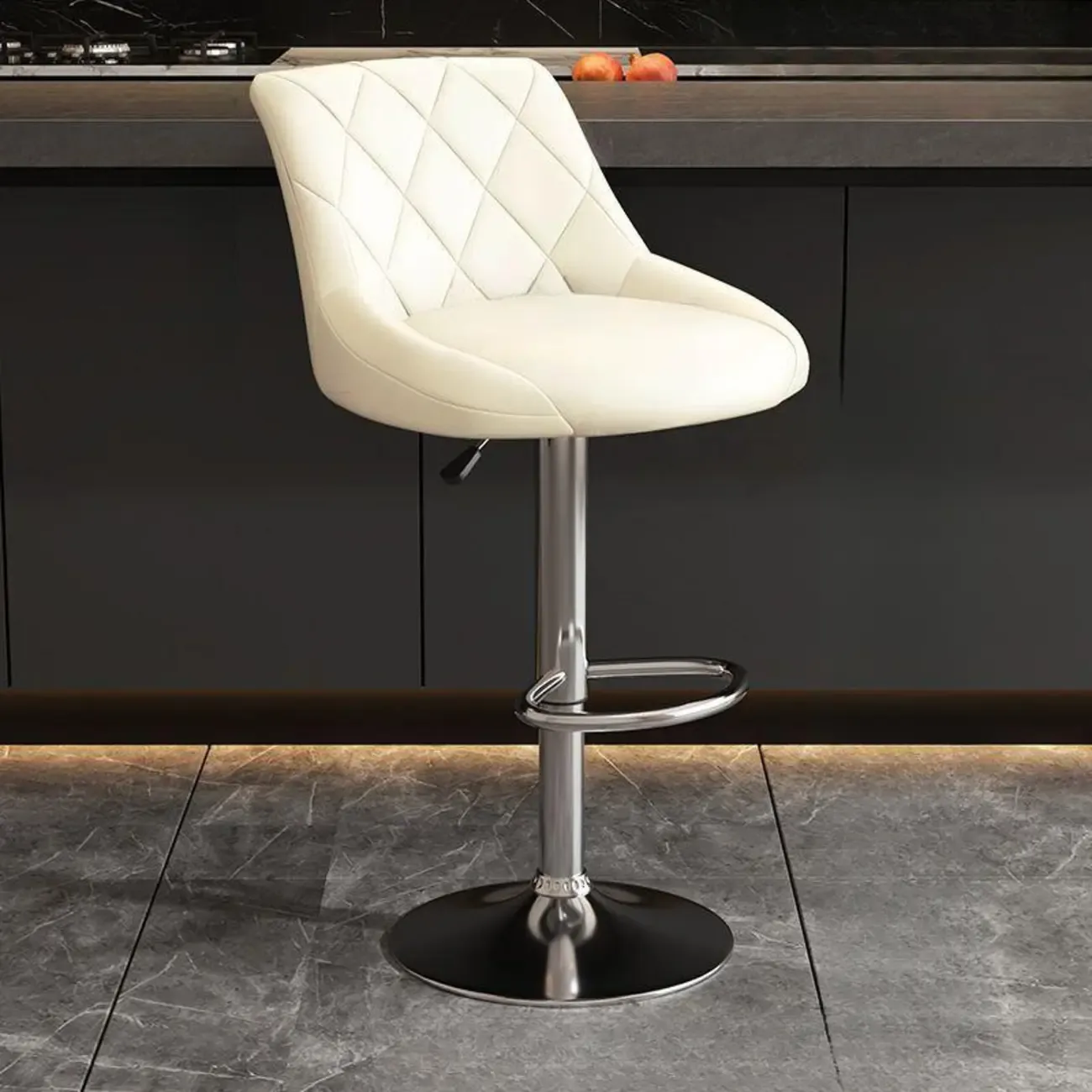 Diamond Tufted Swivel Bar Stool Adjustable Black Red PU Leather