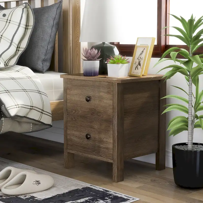 Rustic Distressed Walnut Nightstand – 2-Drawer / 3-Drawer, Farmhouse Style