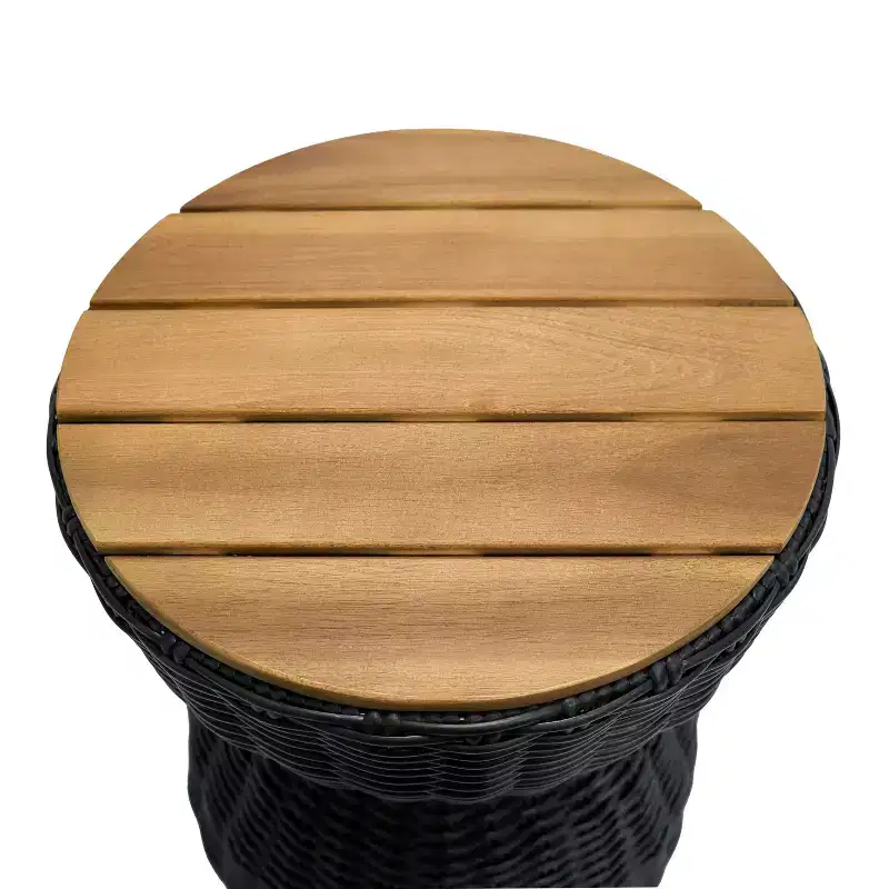 Christopher Knight Home Somchai Modern Acacia Wood Patio End Table with Wicker Hourglass Base and Round Slatted Tabletop