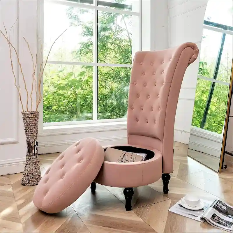 Velvet High Back Vanity Chair - Multiple Colors, Tufted Design, Single Seat