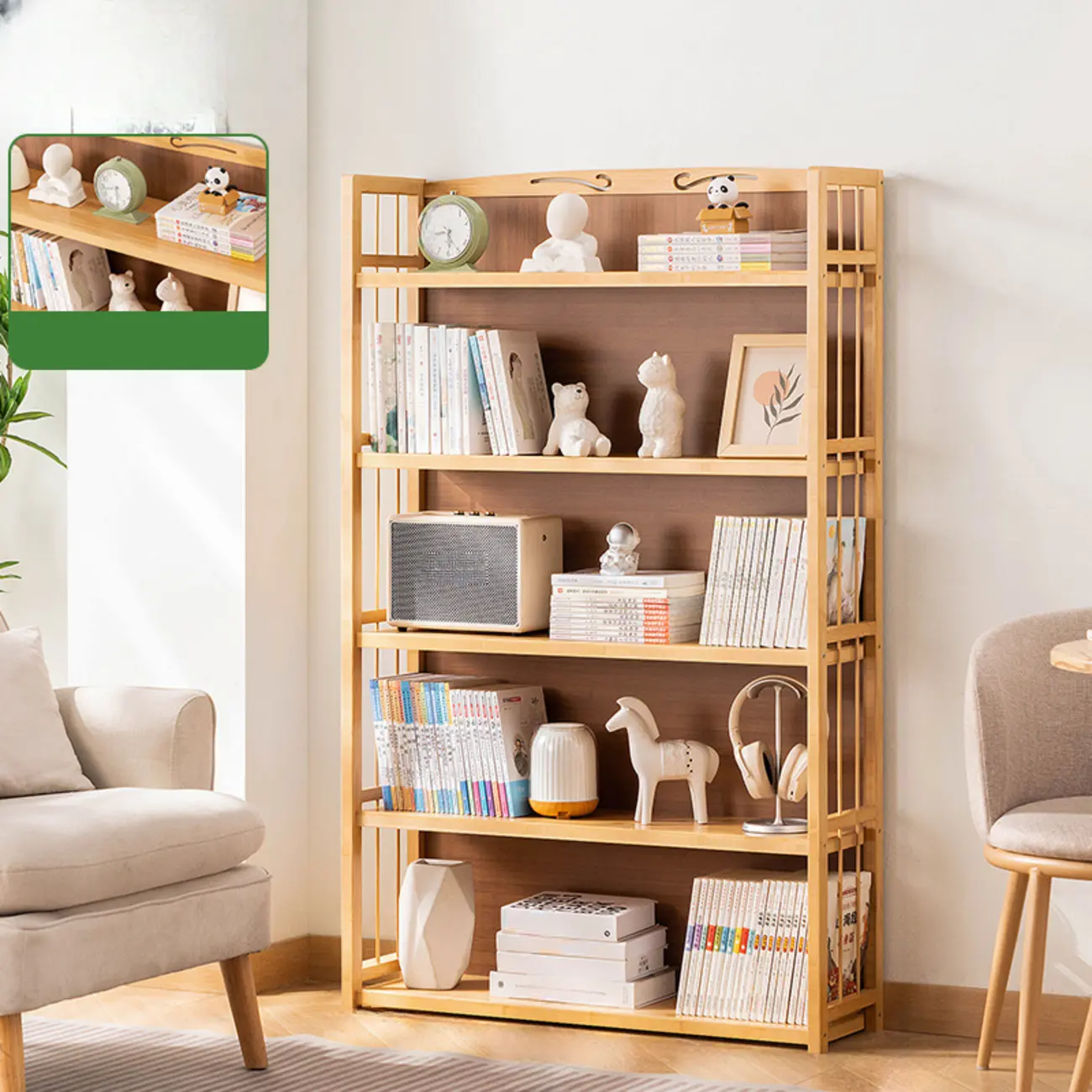 Premium Bamboo Modern Black 5-Shelf Open Bookshelf