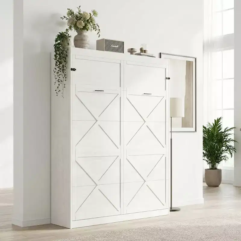 Mjkone Murphy Bed with RGB LED Lights, Space-Saving Wall Bed, No Mattress Included