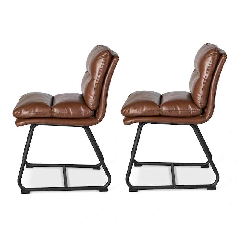 Glitzhome Set of 2/4 Modern PU Leather Thick Upholstered Side Dining Chairs with Metal Legs