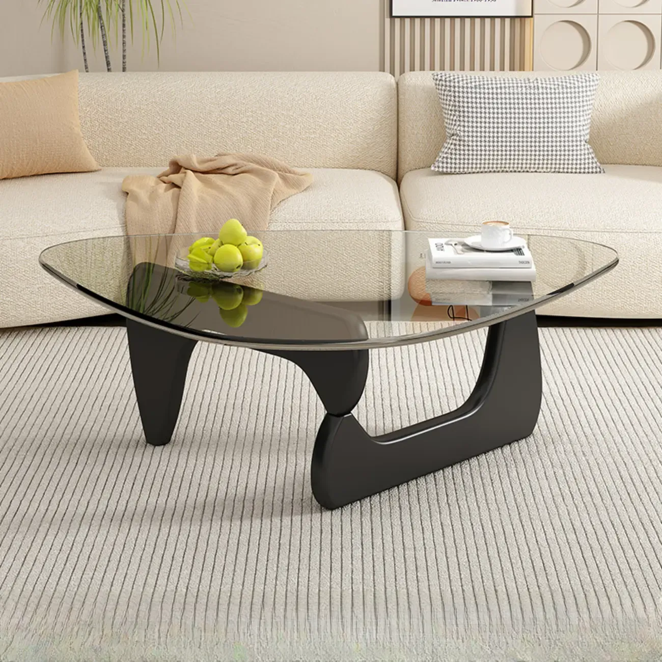 Triangular Wood Glass Top Coffee Table