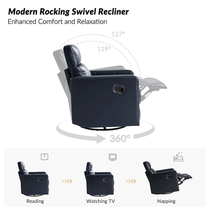 Josefa Modern Genuine Leather Swivel Rocker Recliner by Hulala Home