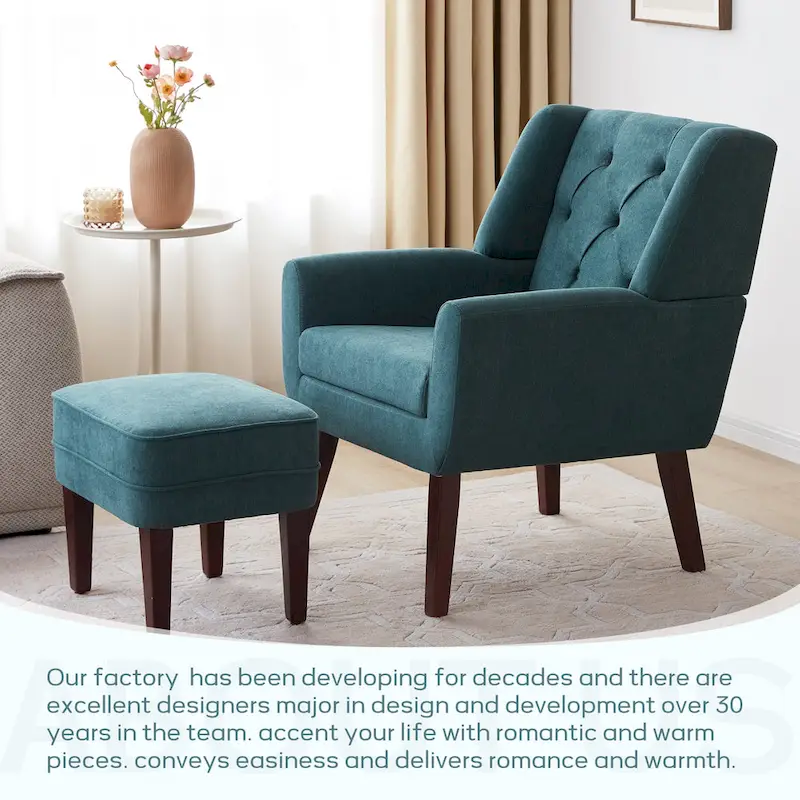 HUIMO Fabric Arm Chair Accent Chair and Ottoman Set Grey/ Beige/ Blue/ Dark Teal